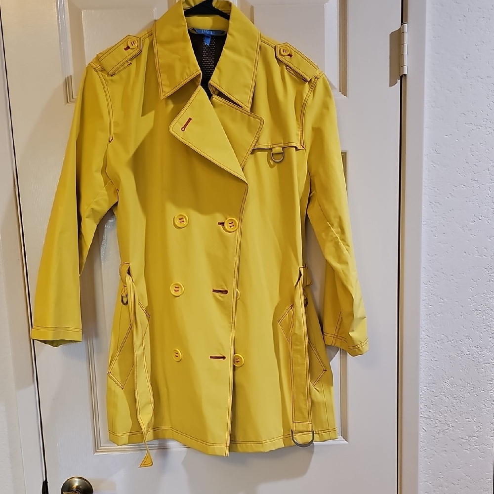 Escada Yellow Trench Coat with Button Accents